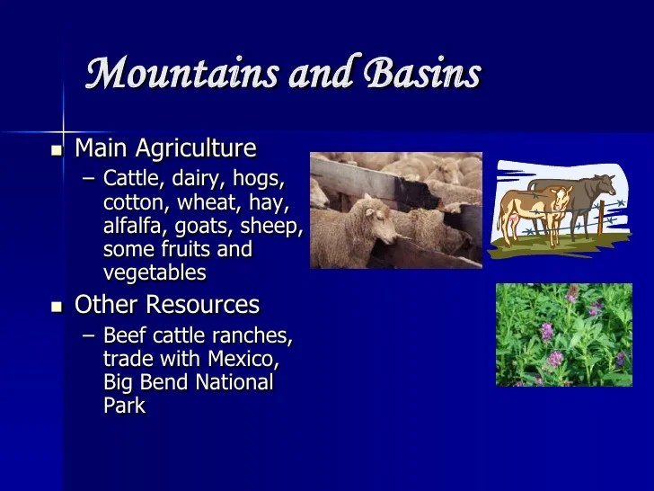 Natural resources in mountains and basins region of texas